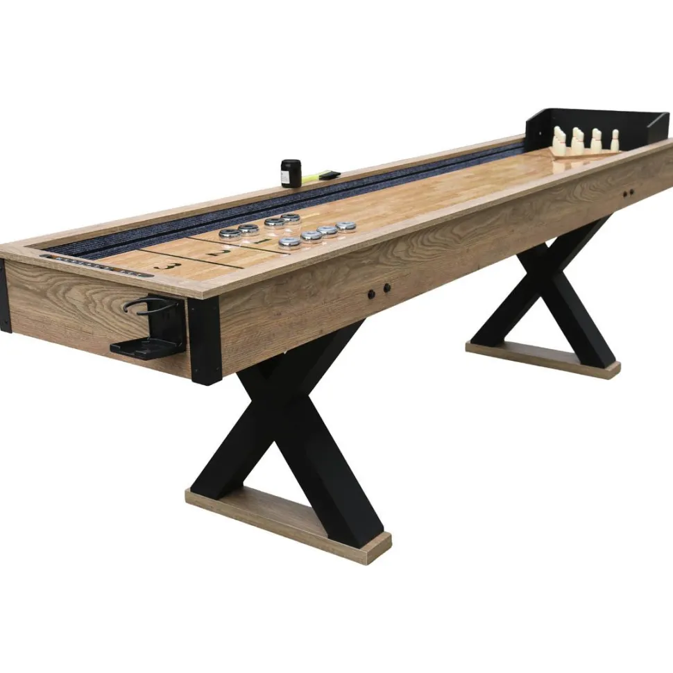 Shuffleboard Nordcore 2-IN-1, sis. 8 nappulaa, vahapullo, harja, 2 pistelaskuria ja keilaussetti, 9`