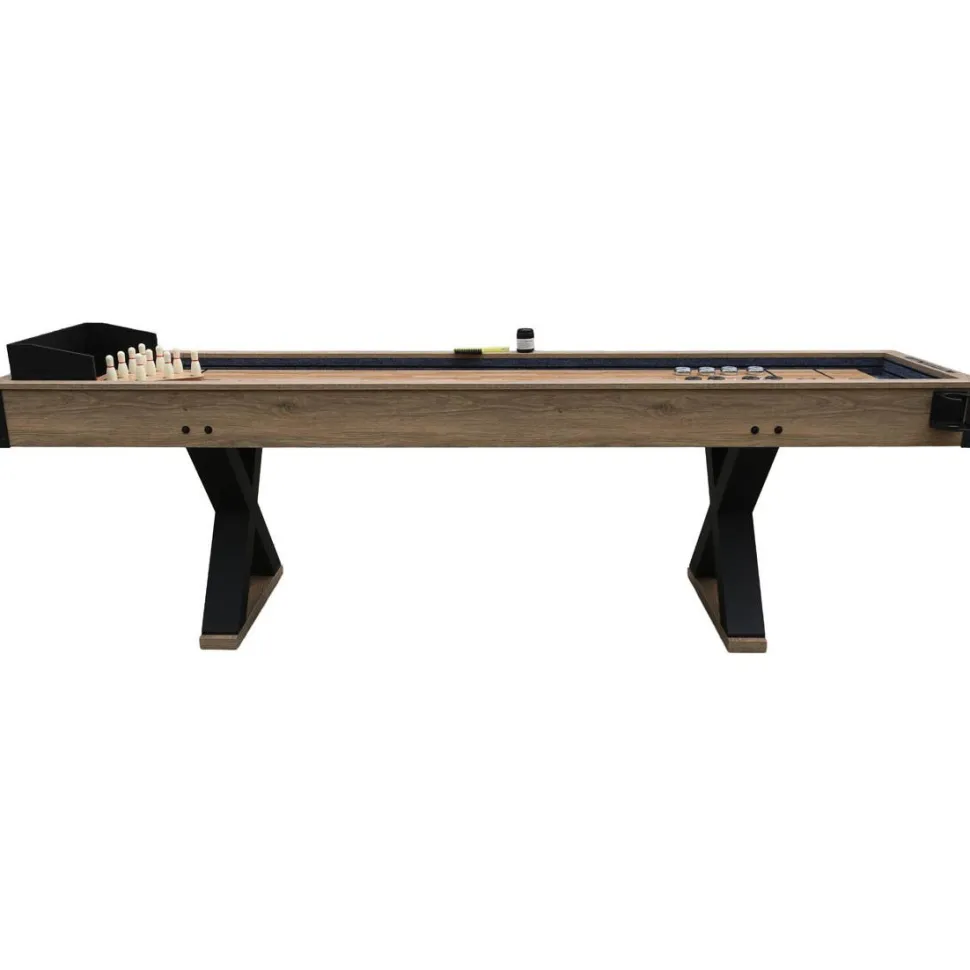 Shuffleboard Nordcore 2-IN-1, sis. 8 nappulaa, vahapullo, harja, 2 pistelaskuria ja keilaussetti, 9`