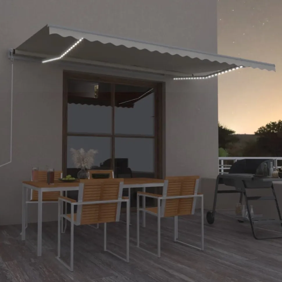 Sisäänkelattava markiisi LED/tuulisensori 300x250cm keltainen/valkoinen