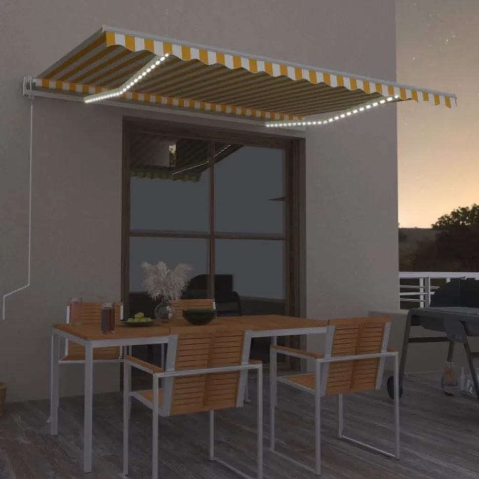 Sisäänkelattava markiisi LED/tuulisensori 300x250cm keltainen/valkoinen