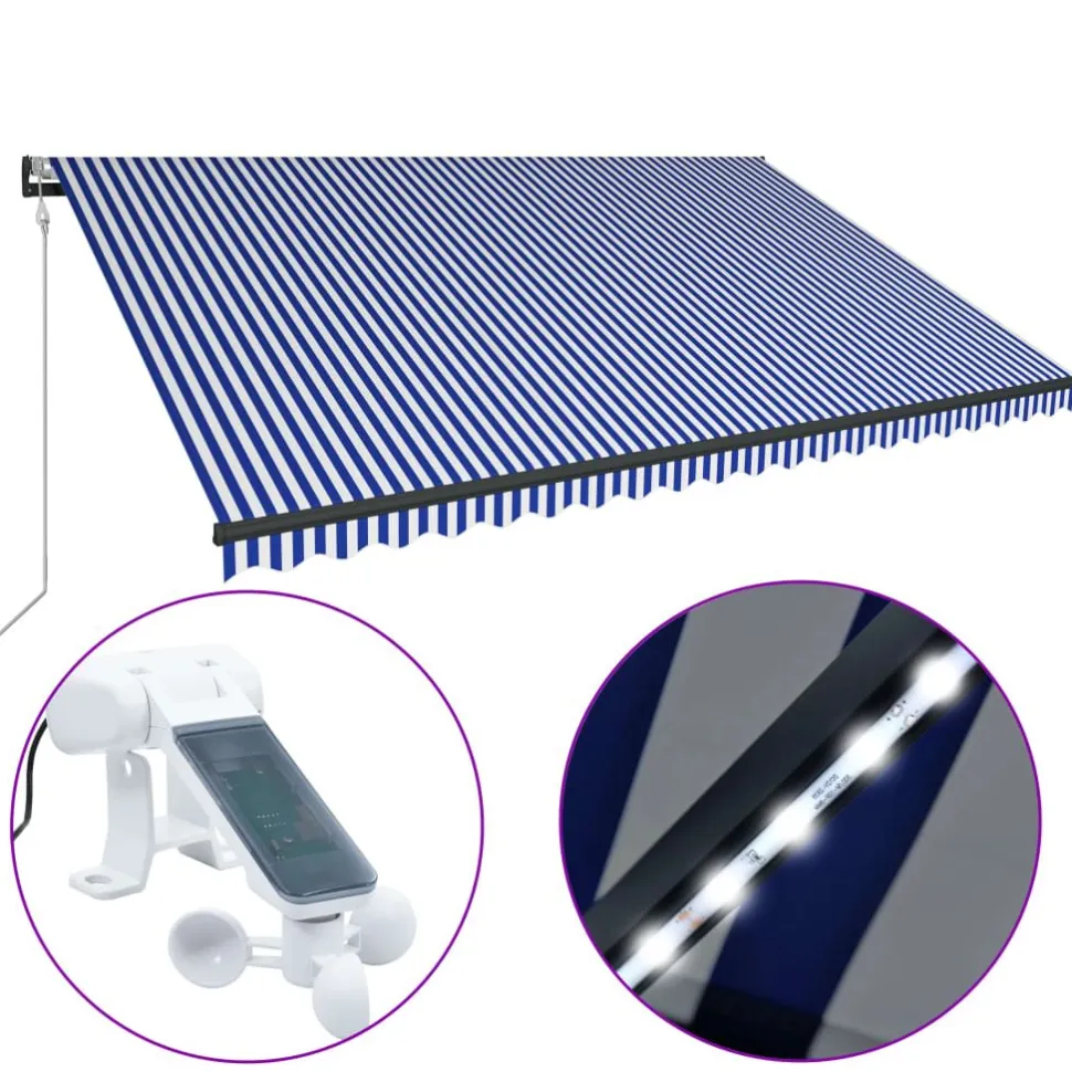 Sisäänkelattava markiisi LED/tuulisensori 300x250cm keltainen/valkoinen
