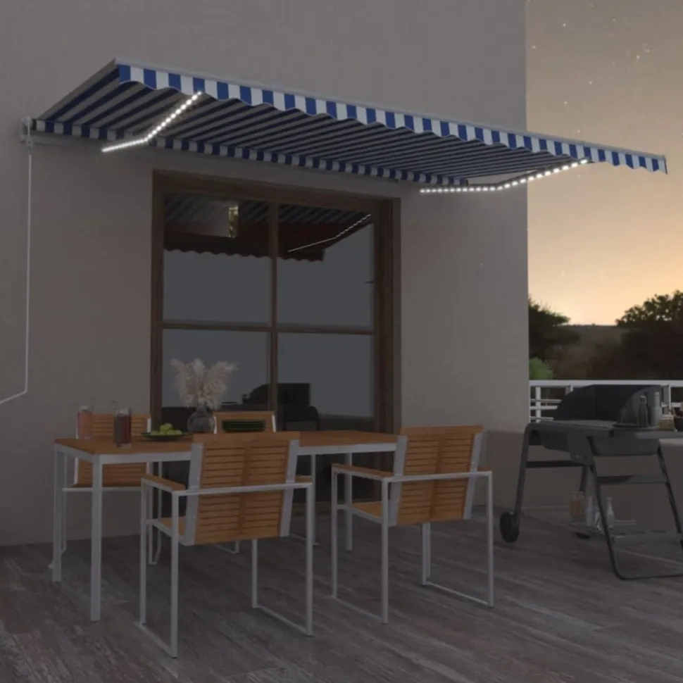 Sisäänkelattava markiisi LED/tuulisensori 300x250cm keltainen/valkoinen