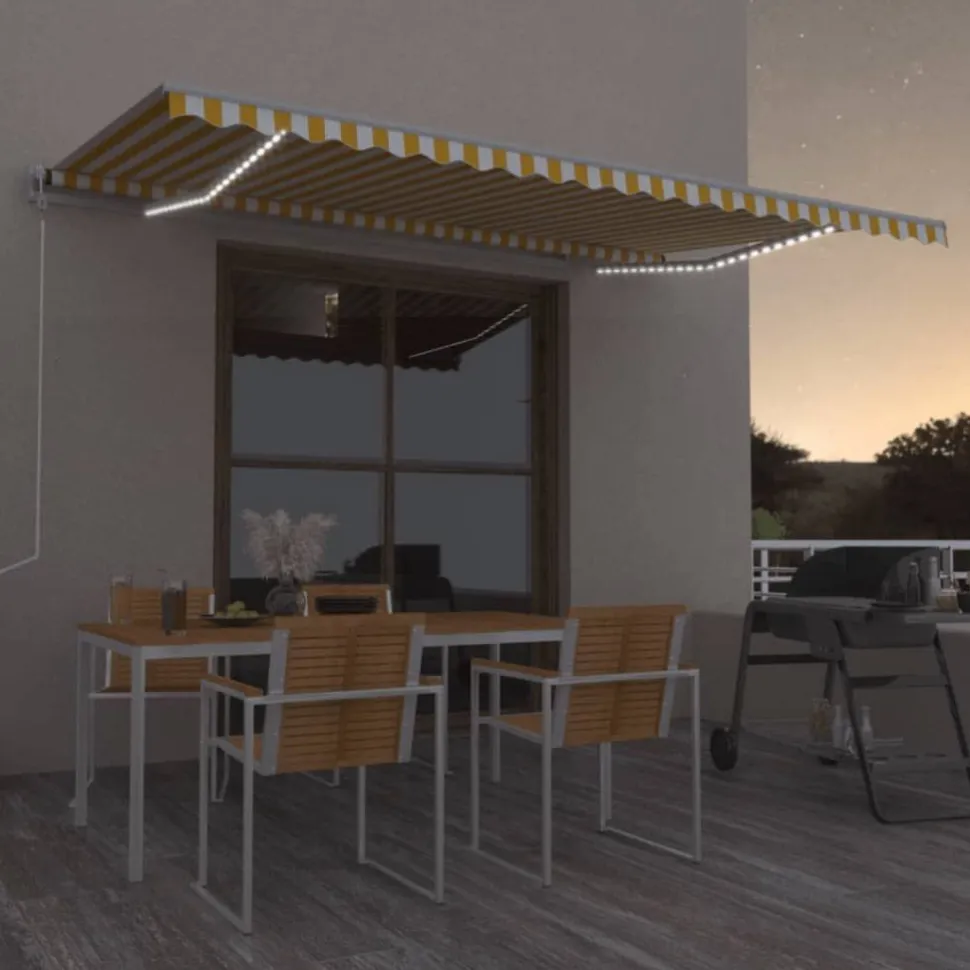 Sisäänkelattava markiisi LED/tuulisensori 300x250cm keltainen/valkoinen