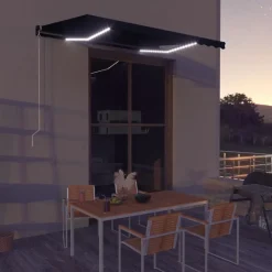 Sisäänkelattava markiisi 2 LED/tuulisensori 300x250 cm sininen/valkoinen
