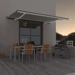 Sisäänkelattava markiisi 2 LED/tuulisensori 300x250 cm sininen/valkoinen