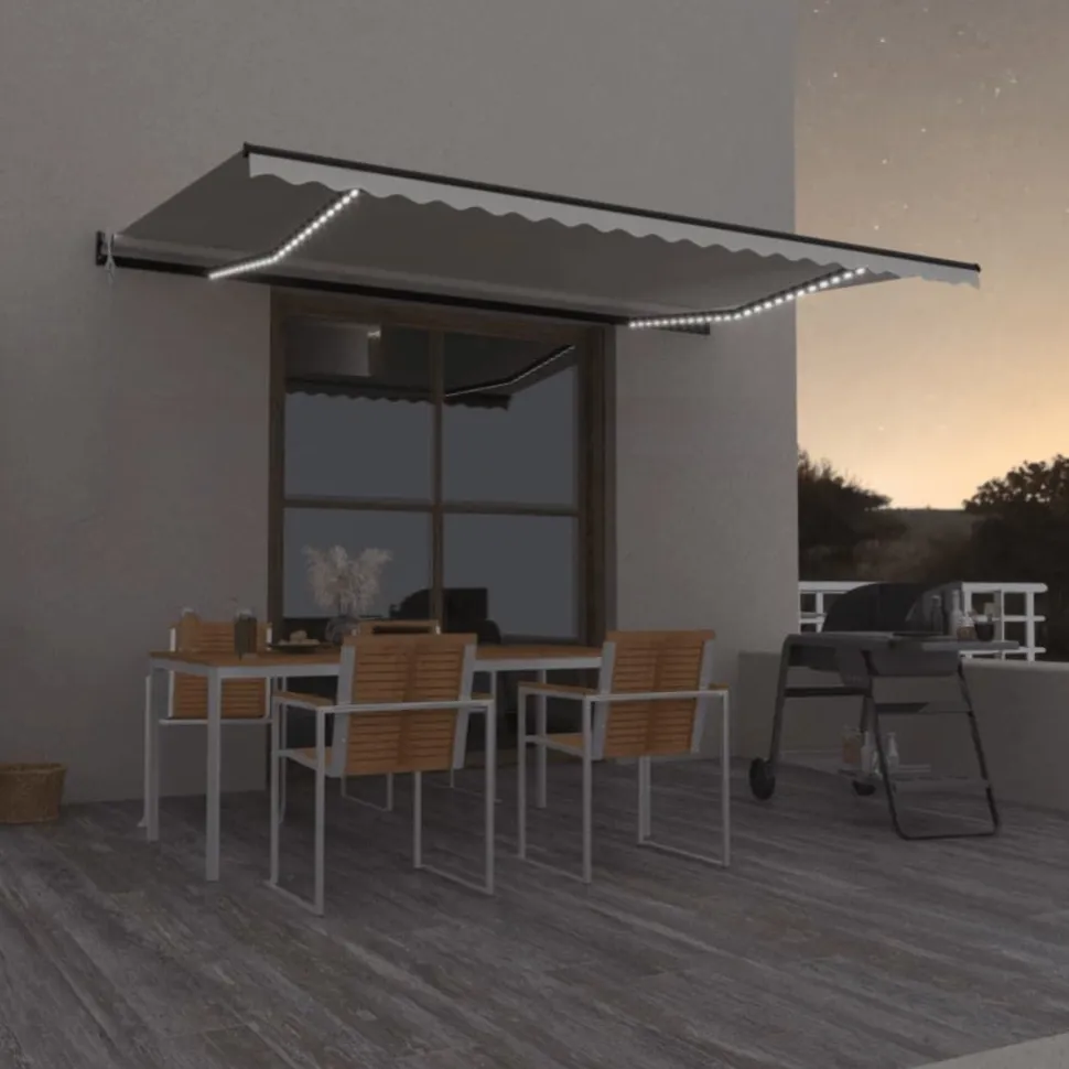 Sisäänkelattava markiisi 2 LED/tuulisensori 300x250 cm sininen/valkoinen