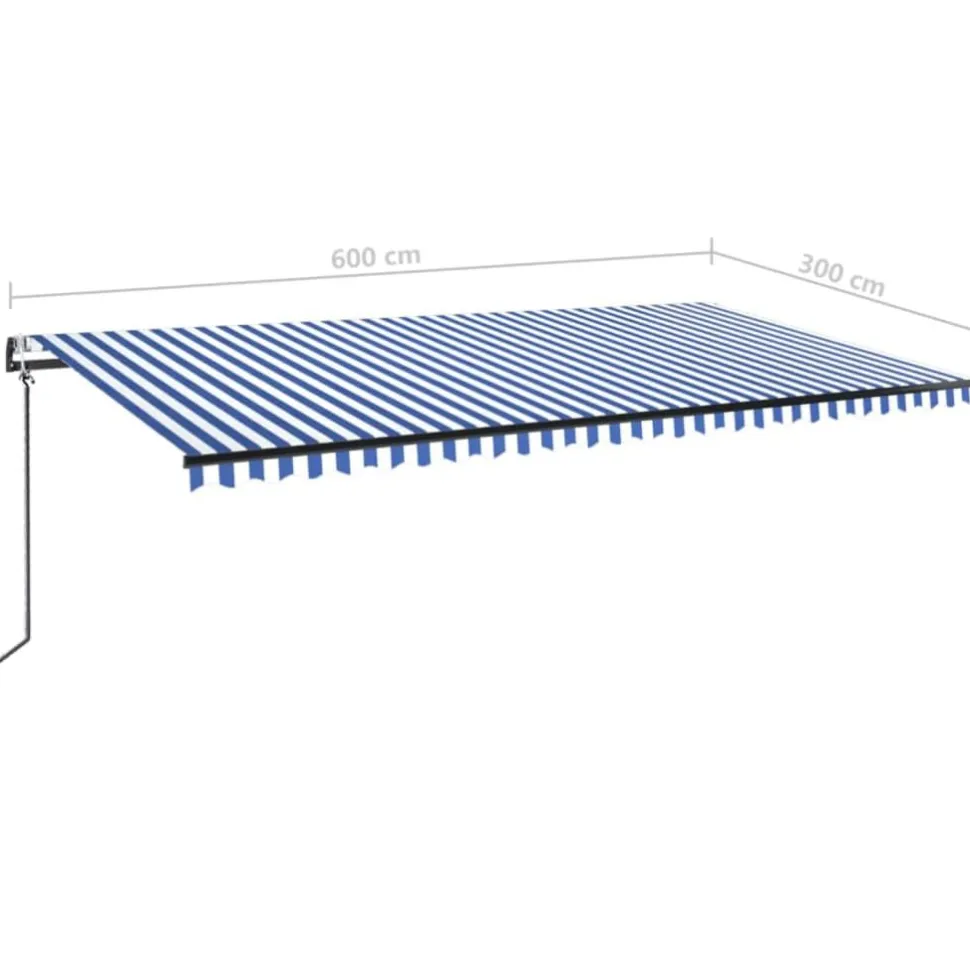 Sisäänkelattava markiisi 2 LED/tuulisensori 300x250 cm sininen/valkoinen