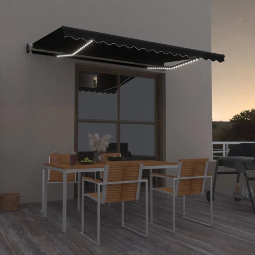 Sisäänkelattava markiisi 2 LED/tuulisensori 300x250 cm sininen/valkoinen