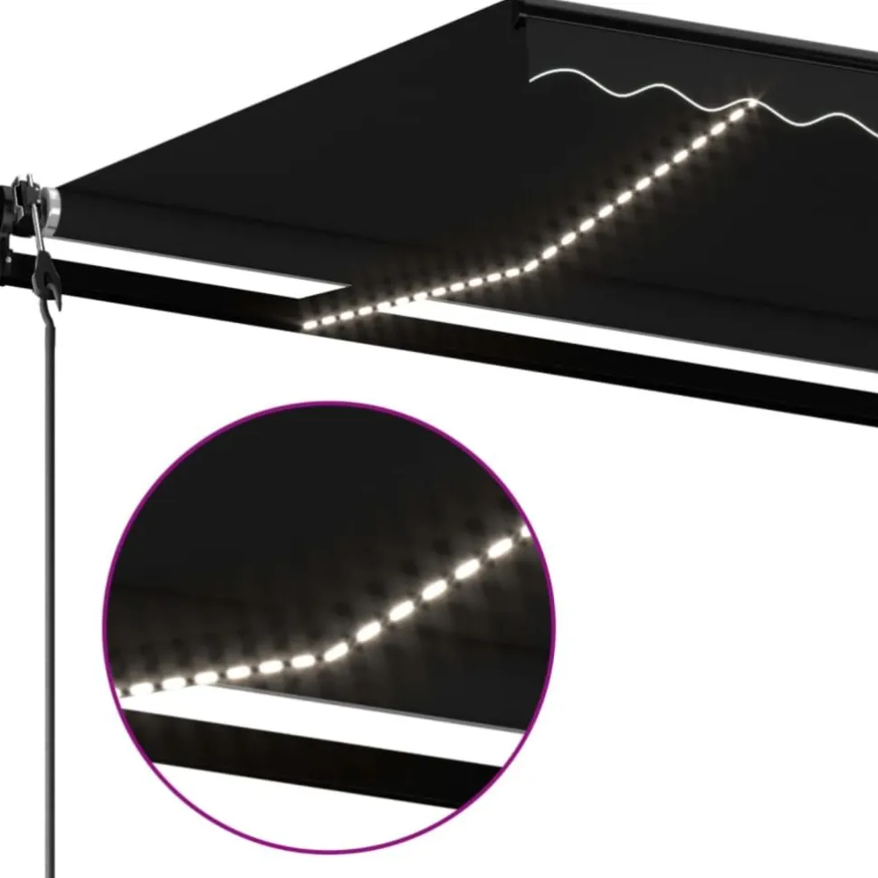 Sisäänkelattava markiisi 2 LED/tuulisensori 300x250 cm sininen/valkoinen