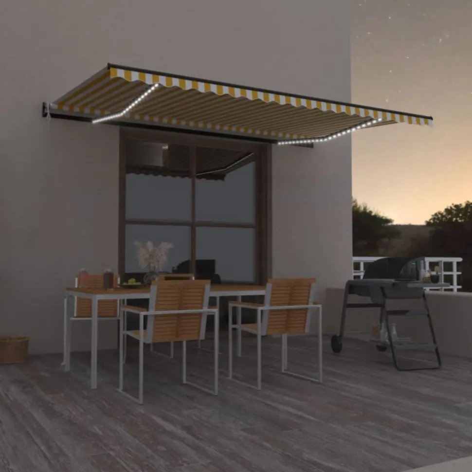 Sisäänkelattava markiisi 2 LED/tuulisensori 300x250 cm sininen/valkoinen