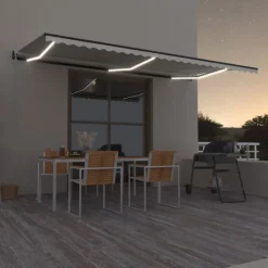 Sisäänkelattava markiisi 2 LED/tuulisensori 300x250 cm sininen/valkoinen