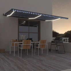 Sisäänkelattava markiisi 2 LED/tuulisensori 300x250 cm sininen/valkoinen