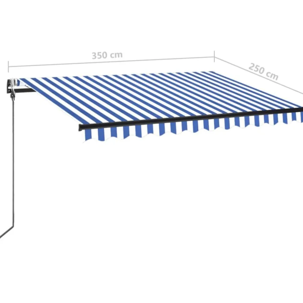 Sisäänkelattava markiisi 2 LED/tuulisensori 300x250 cm sininen/valkoinen