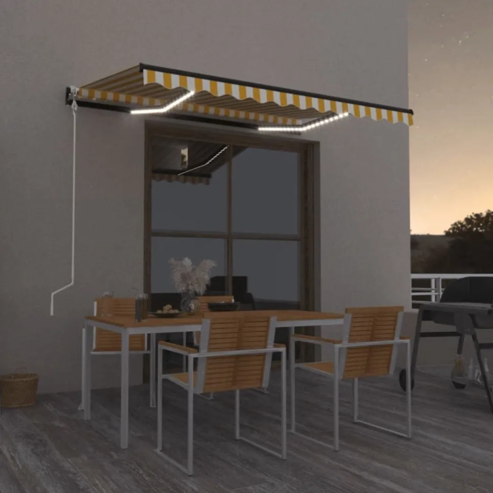 Sisäänkelattava markiisi 2 LED/tuulisensori 300x250 cm sininen/valkoinen