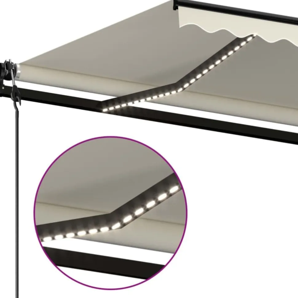 Sisäänkelattava markiisi 2 LED/tuulisensori 300x250 cm sininen/valkoinen
