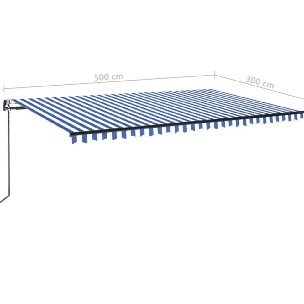 Sisäänkelattava markiisi 2 LED/tuulisensori 300x250 cm sininen/valkoinen