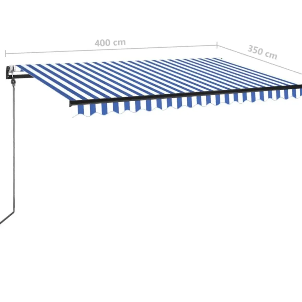 Sisäänkelattava markiisi 2 LED/tuulisensori 300x250 cm sininen/valkoinen