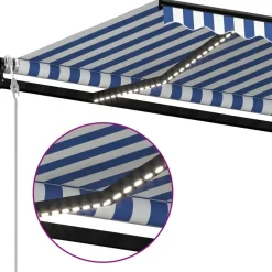 Sisäänkelattava markiisi 2 LED/tuulisensori 300x250 cm sininen/valkoinen
