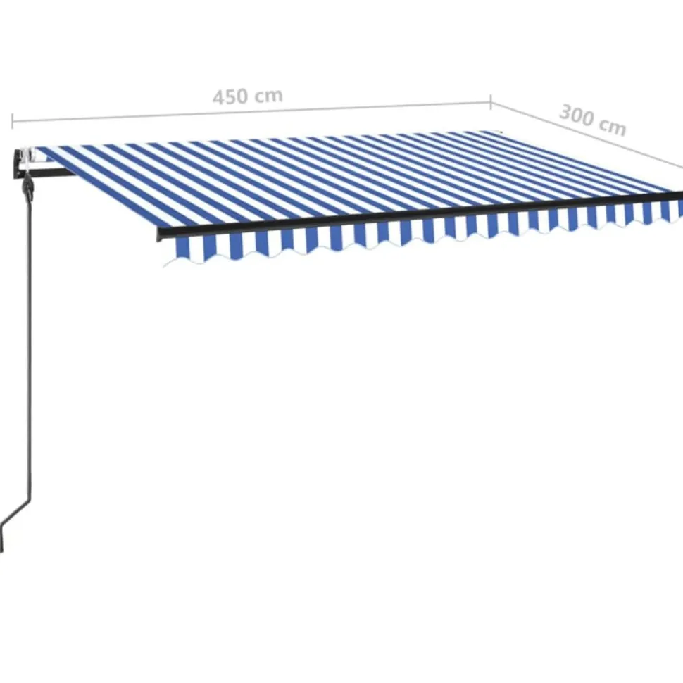 Sisäänkelattava markiisi 2 LED/tuulisensori 300x250 cm sininen/valkoinen