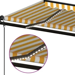 Sisäänkelattava markiisi 2 LED/tuulisensori 300x250 cm sininen/valkoinen