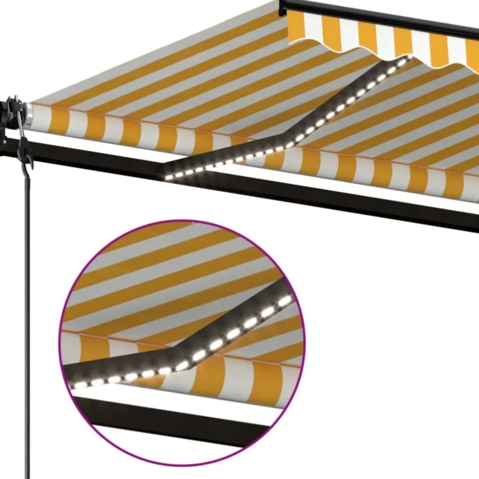 Sisäänkelattava markiisi 2 LED/tuulisensori 300x250 cm sininen/valkoinen