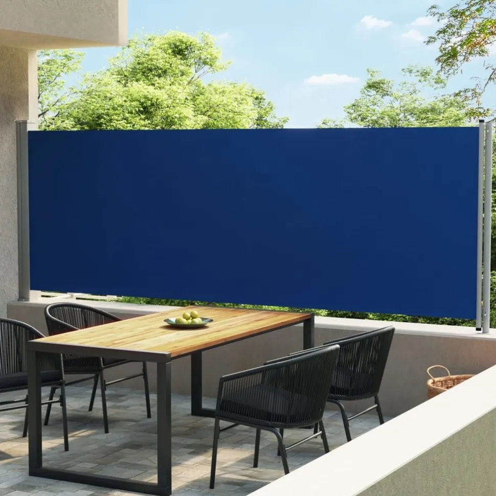 Sisäänvedettävä terassin sivumarkiisi 600x160 cm sininen