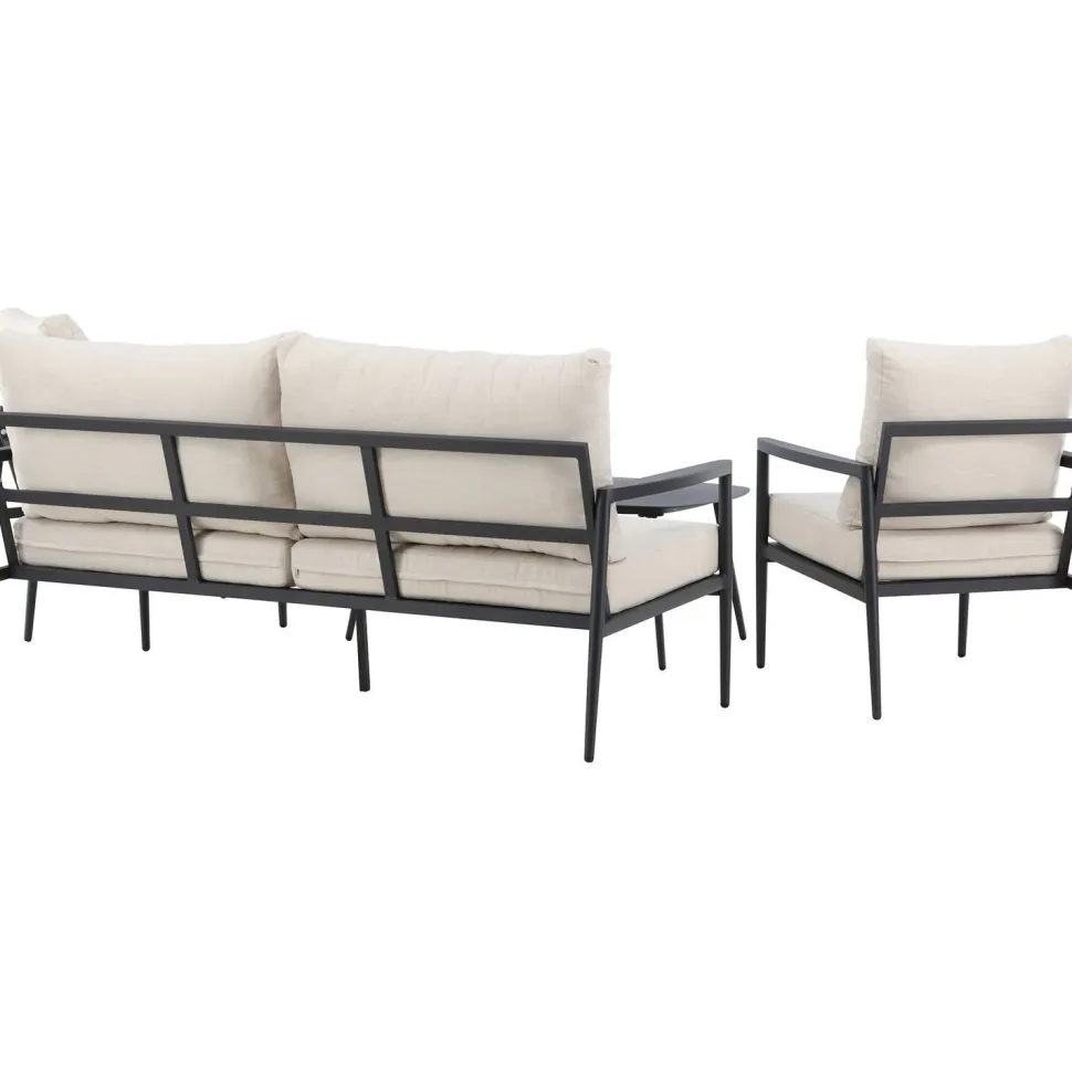 Sohvaryhmä Venture Home Taromina, 2-istuttava sohva + 2 lepotuolia + sohvapöytä, musta/beige
