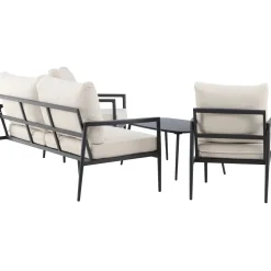 Sohvaryhmä Venture Home Taromina, 2-istuttava sohva + 2 lepotuolia + sohvapöytä, musta/beige