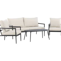 Sohvaryhmä Venture Home Taromina, 2-istuttava sohva + 2 lepotuolia + sohvapöytä, musta/beige