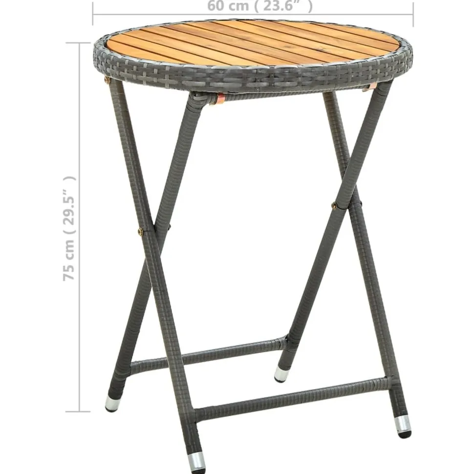 Teepöytä harmaa 60 cm polyrottinki ja, akaasiapuu