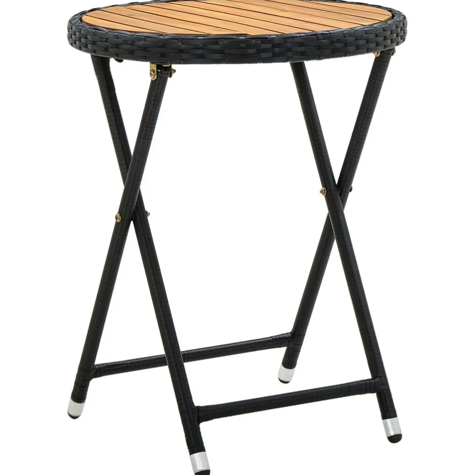 Teepöytä harmaa 60 cm polyrottinki ja, akaasiapuu