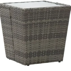 Teepöytä 41.5x41.5x43 cm harmaa polyrottinki ja karkaistu lasi