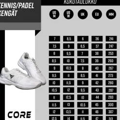 Tennis- ja padelkengät Core Netpro, valkoinen, eri kokoja