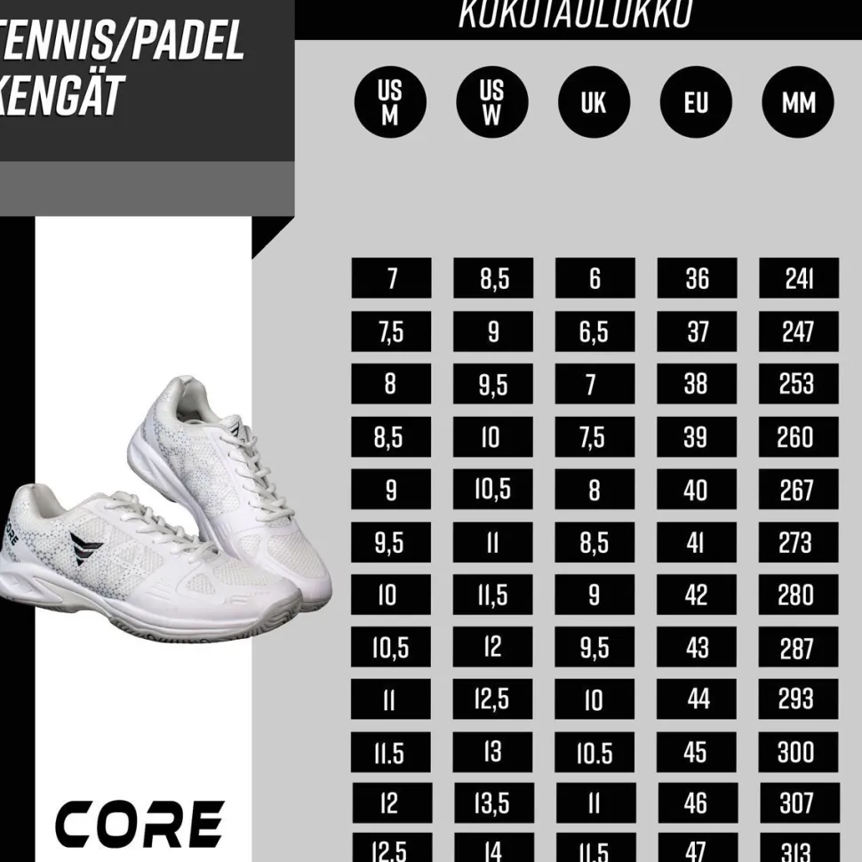 Tennis- ja padelkengät Core Netpro, valkoinen, eri kokoja
