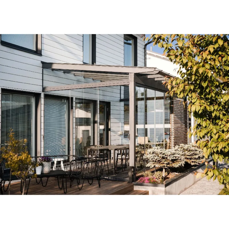 Terassilasitus Vivalon Avara, puitteeton 4-osainen, 2000-4720mm leveään aukkoon, harmaa lasi