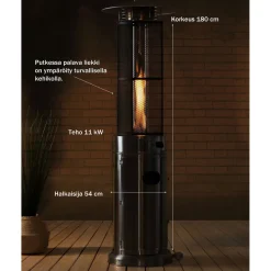 Terassilämmitin Fornorth Tube, 11kW kaasukäyttöinen, rosteri
