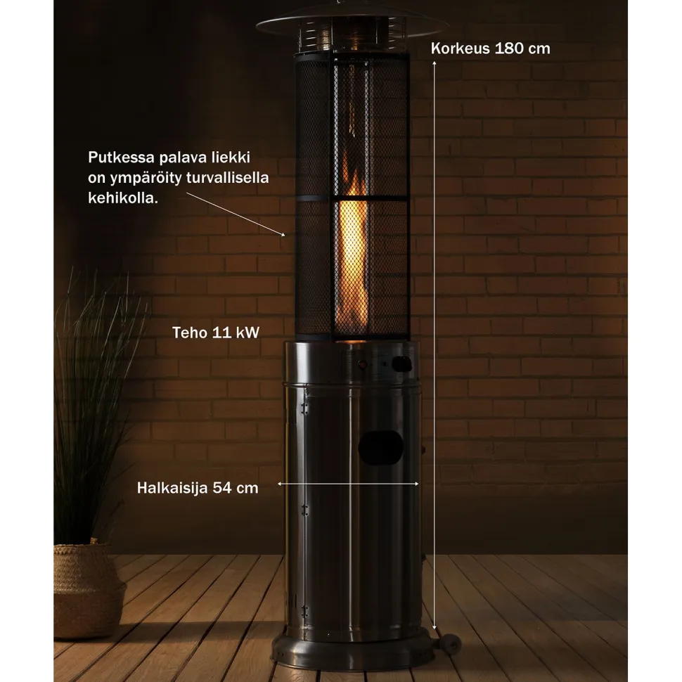 Terassilämmitin Fornorth Tube, 11kW kaasukäyttöinen, rosteri