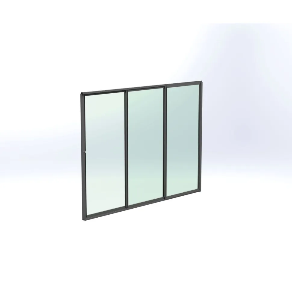 Terassin lasiliukuovi Keraplast 3-os. 2100x2870mm, kirkas/harmaa, sisäpuolinen nuppilukitus