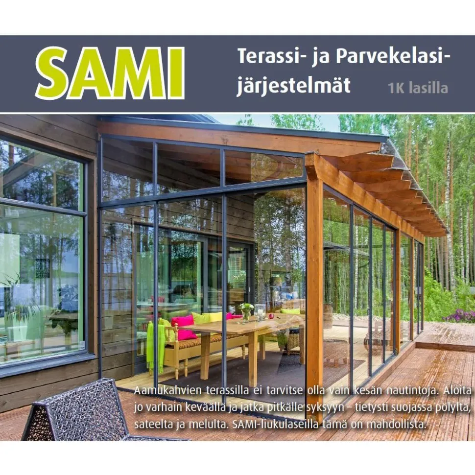 Terassin liukuovi Maakunnan Lasi 2 osaa eri värejä mittatilaus