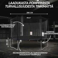 Trampoliini React Ø396cm turvaverkolla