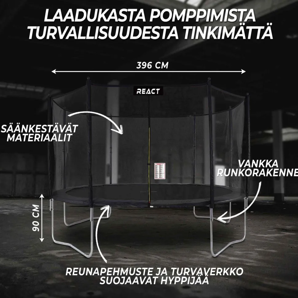 Trampoliini React Ø396cm turvaverkolla
