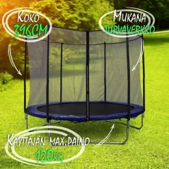 Trampoliini React Ø396cm turvaverkolla sininen