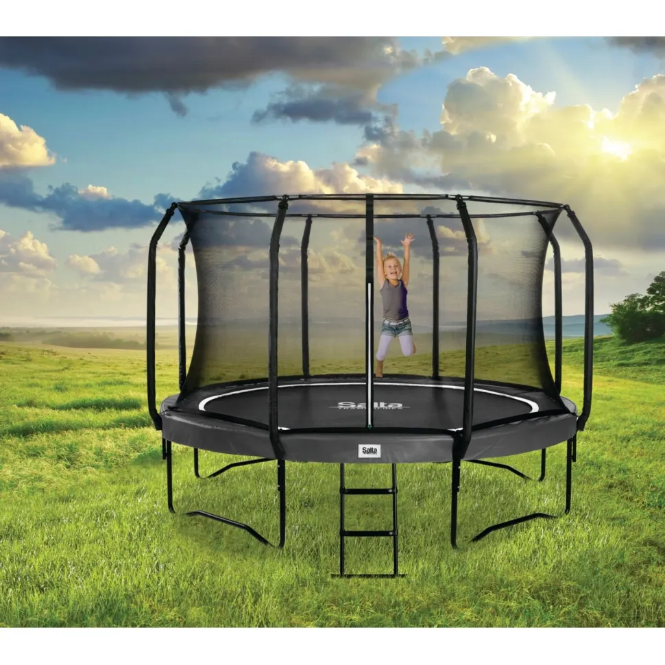 Trampoliini Salta First Class Ø427cm musta sis. turvaverkon portaat