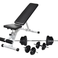 Treenipenkki levytanko- ja käsipainosarjalla, 60.5kg, 47.5x41x133cm