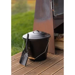 Tuhkaämpäri lapiolla Espegard, 15L, mattamusta