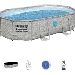Uima-allassetti Bestway Power Steel Vista, 488x305x107cm, ovaali, ikkunalla
