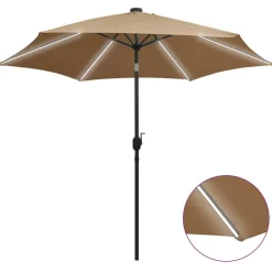 Ulkoaurinkovarjo led-valot alumiinitanko 300cm harmaanruskea