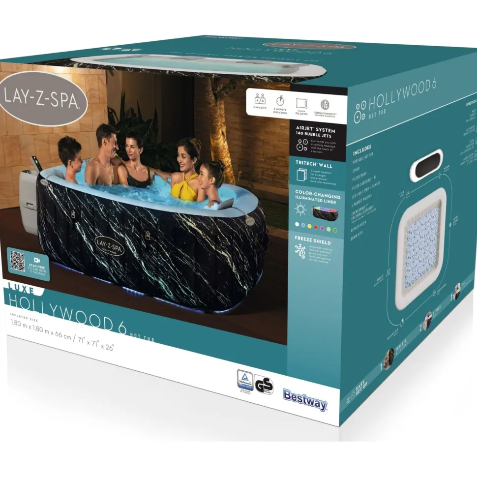 Ulkoporeallas Bestway Lay-Z-Spa Hollywood Luxe Airjet, 6 hlöä, 140 suutinta