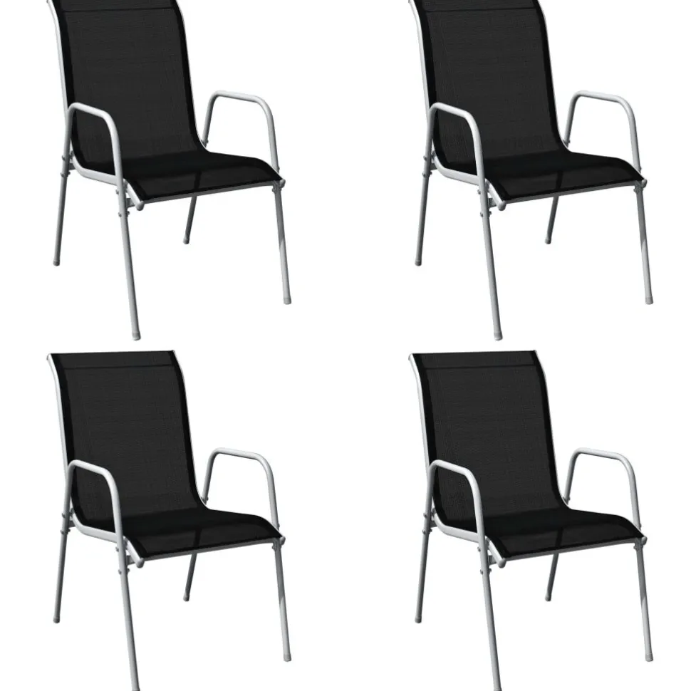 Ulkoruokailuryhmä terästä musta, 5 osaa