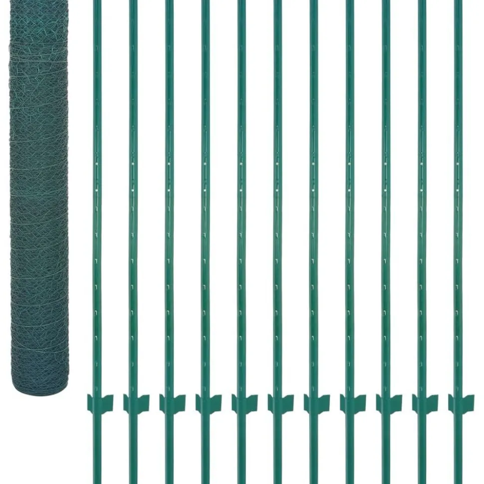 Verkkoaita tolpilla teräs 25x2m silmäkoko 25mm vihreä
